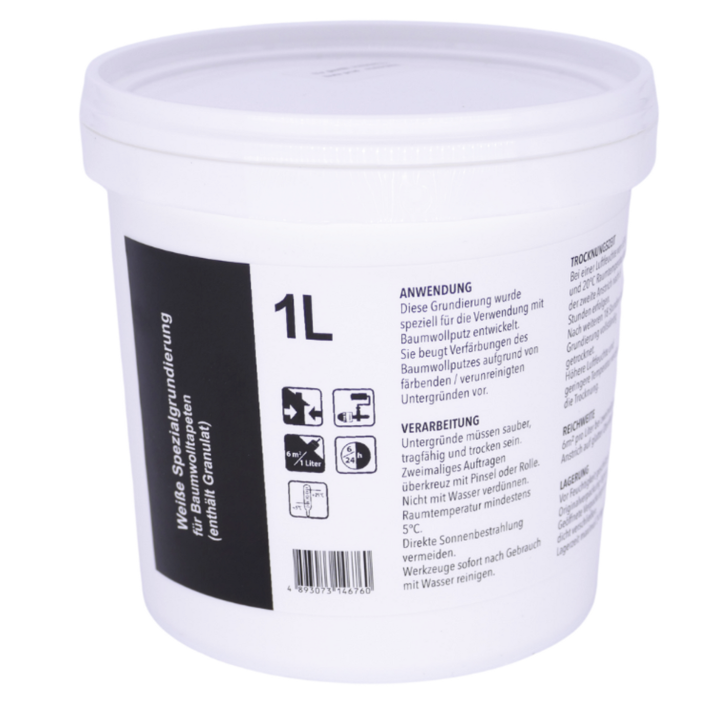 1 Liter Isolierfarbe mit Granulat für Baumwollputz (Reichweite bis zu 6 m² bei nicht saugendem Untergrund)